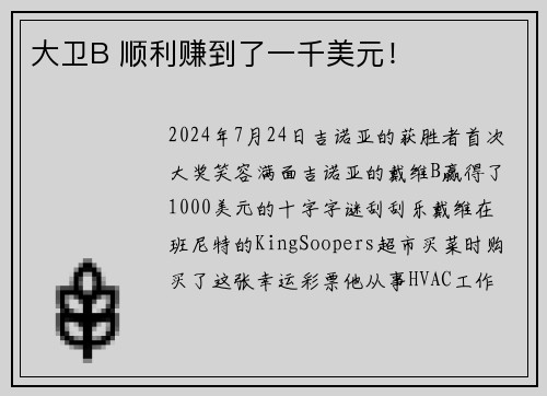 大卫B 顺利赚到了一千美元！