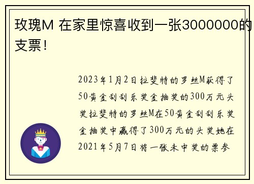 玫瑰M 在家里惊喜收到一张3000000的支票！
